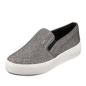 MICHAEL KORS TRENT GLITTER-CHAIN MESH SLIP-ON SNEAKERS BLACK/SILVER 6.5 M NWOB